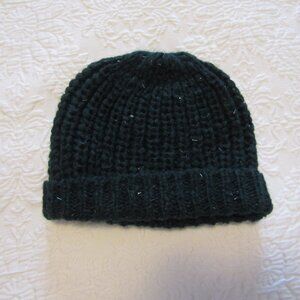 PESERICO Deep Green Alpaca Wool Beanie Hat with Silver Lurex--Sz S